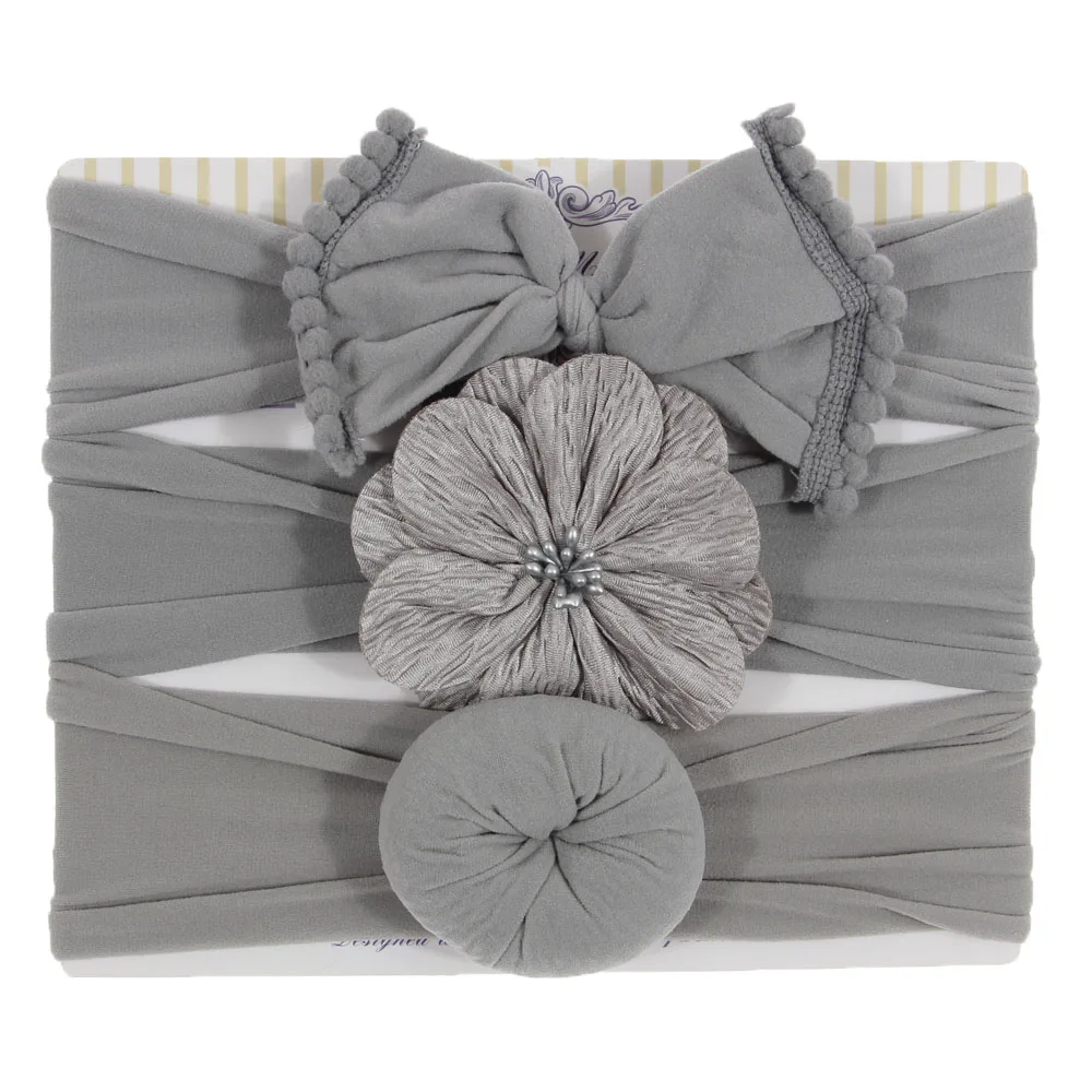 Yundfly 3pcs/lot Новые нейлоновые луковые ободки для головы с цветочными узорами для новорожденных шарообразные повязки для волос для девочек детские аксессуары для волос милые подарки.