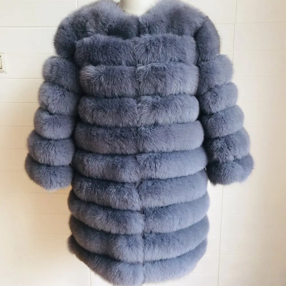 light gray Шуба из натурального Лисьего меха, женские куртки из натурального меха, зимняя верхняя одежда, женская одежда - Цвет: light gray