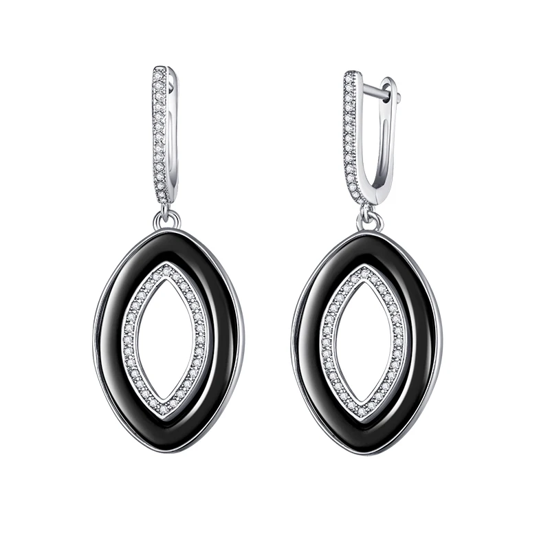 silver black Женские керамические серьги-подвески MAIKALE, простые черно-белые серьги с фианитом золотистого/серебристого цвета, модные ювелирные изделия для подарка девушке - Окраска металла: silver black