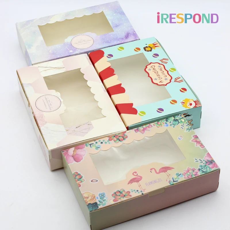 

50 pcs 21.5x13.5x5cm Candy Gift Box Packaging Window Cookie Kraft Paper Wrap Gifts Favor Boxes Wedding Flower Cardboard supplies
