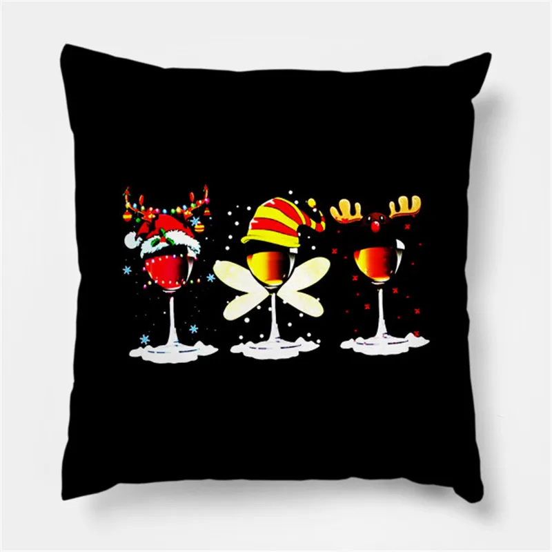 

Наволочка с принтом в виде бокалов с изображением Санты, эльфа, оленя, рождественского орнамента, 2021