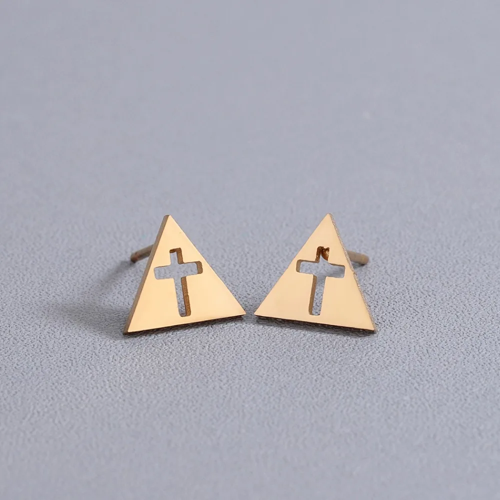 QIMING Нержавеющая сталь крест Треугольники серьги-гвоздики золотые серьги-кольца