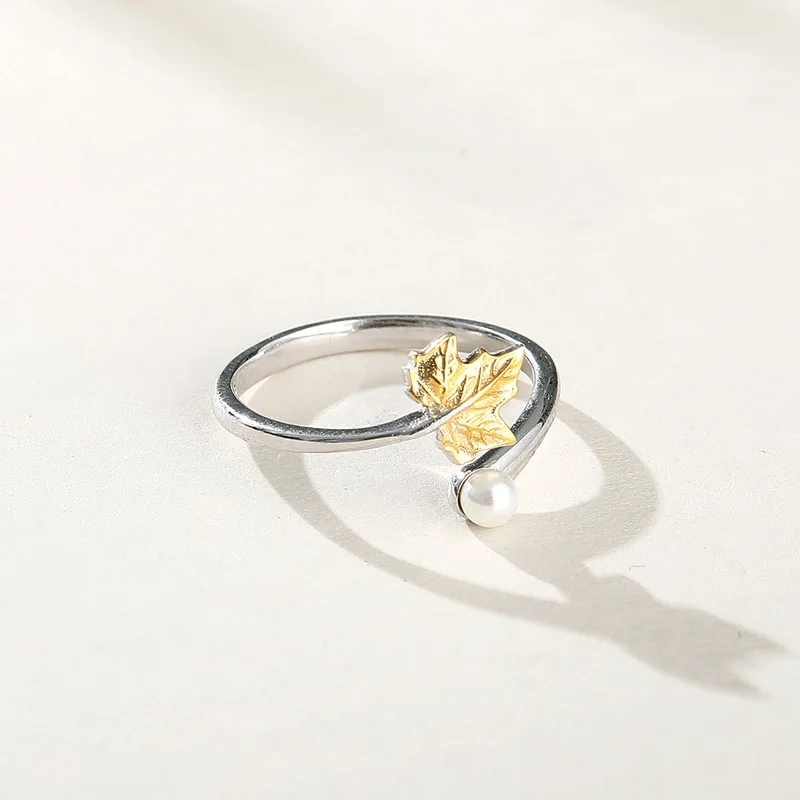 Hemiston 925 Sterling Silver Gold Maple Leaf Pearl Ring Design For Women Gift | Украшения и аксессуары
