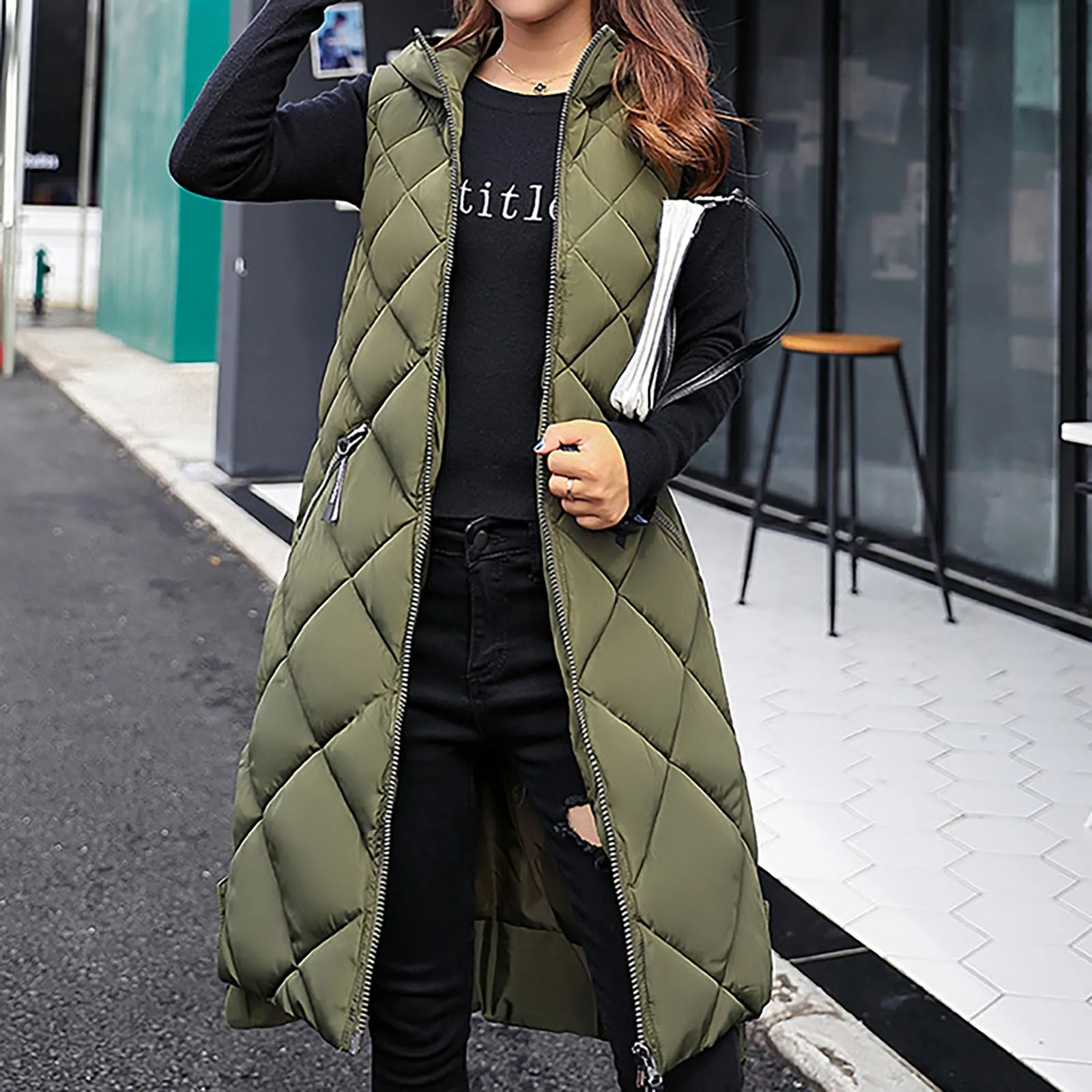 

Женский зимний пуховик с карманами, модное пуховое пальто без рукавов для женщин, длинное пальто на молнии, пуховое пальто, chaqueta mujer
