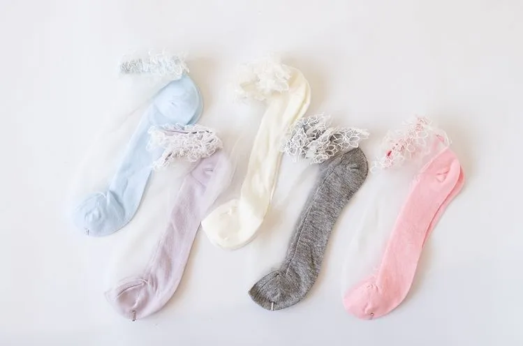 Spring And Summer 2020 New Fasahion Women's Socks Japanese Style Lace Edge Bright Color Transparent Silk Ankle | Женская одежда
