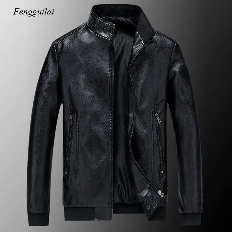

Winter Men's Leather Jacket Motorcycle Motorcycle Zipper Long Sleeve Jacket Top Stand Collar Slim Jacket Bomber Jacket