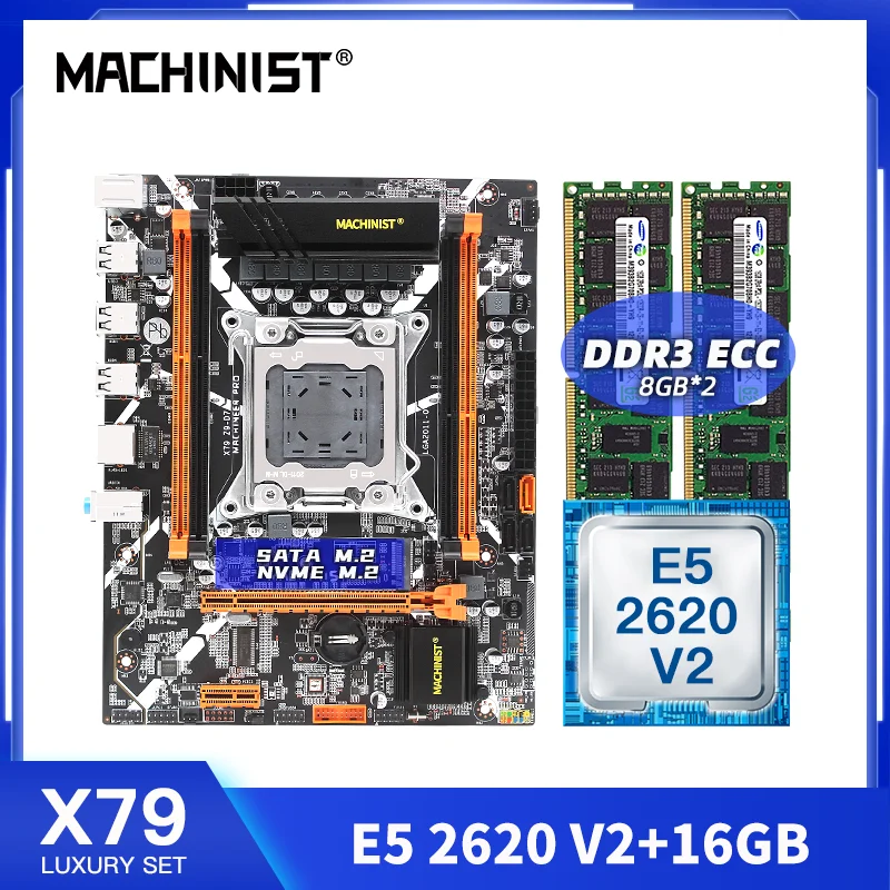 Günstig MASCHINIST X79 Motherboard Combo LGA 2011 Mit Intel Xeon E5 2620 V2 Prozessor DDR3 16GB 2*8 GB ECC RAM Speicher Set Kit X79 Z9-D7