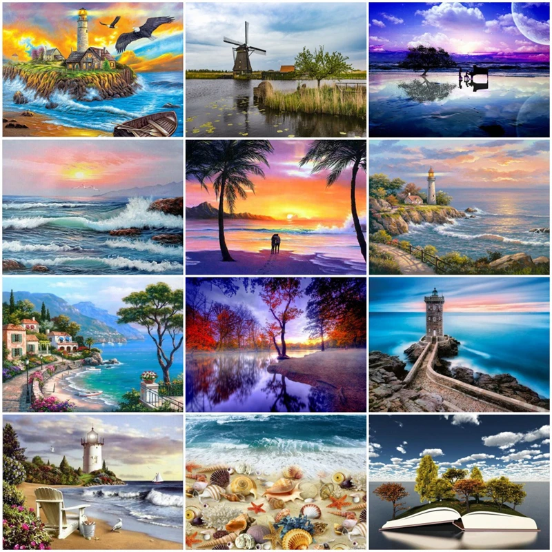 

Diamond Embroidery Coast Hut 5D DIY Diamond Painting Viewing Diamond Painting Cross Stitch Rhinestone Mosaic