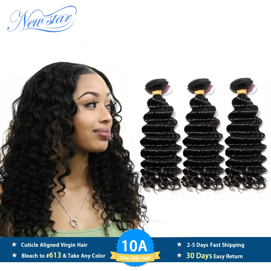 

New Star 11A Deep Wave Brazilian Virgin Human Hair 3 Bundles Raw Hair Extension Cuticle Aligned Unprocessed Thick Hair Waving