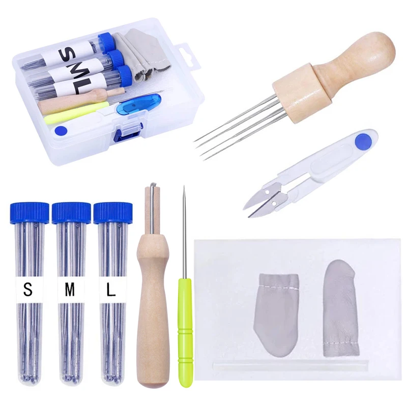 

IMZAY Wool Felting Needle Kit With 3 Sizes Felting Needles Leather Finger Cot Sewing Scissors DIY Craft Felt Tools Set