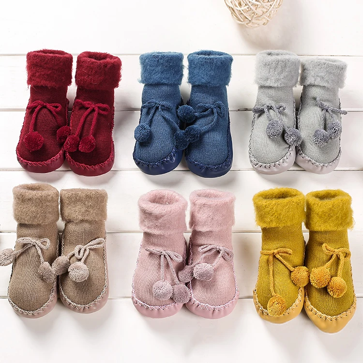 Новые зимние толстые 0-12 M/12-24 M Детские Первые ходунки из искусственной кожи обувь для малышей мягкая подошва новорожденных одноцветные домашние носки