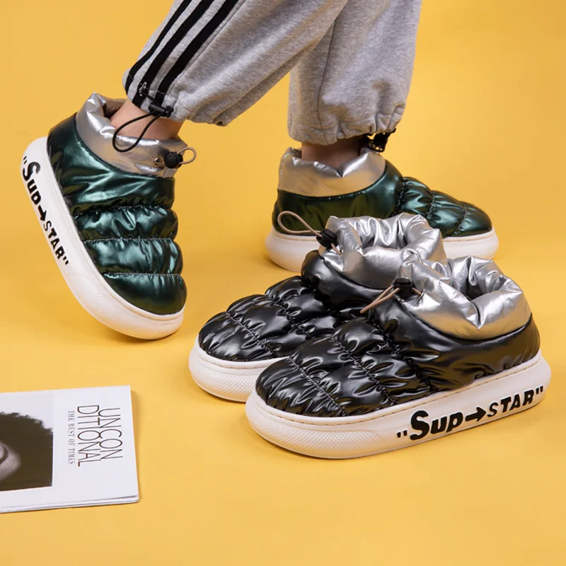 

Winter Cotton Shoes Outdoor Waterproof Sneakers Slippers Women Unisex Platform Non-slip Slides Couples Warm Sandals Ladies Shoes