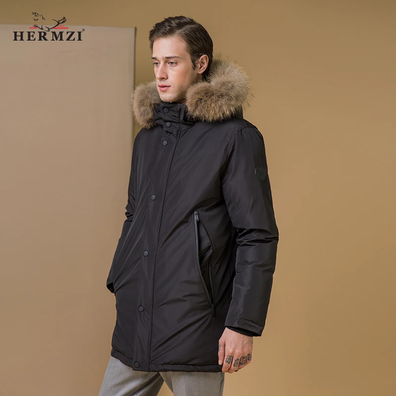 HERMZI 2020 Мужское Зимнее Пальто Аляска Парка Мужская Куртка Зима Хлопок Синтепон