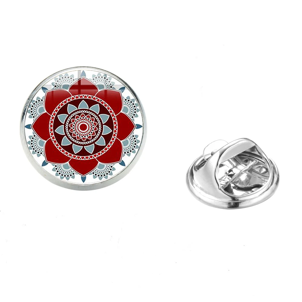 SIAN New Design Vintage Flower Butterfly Brooch Mandala Patterns Yoga Om Symbol Glass Stainless Steel Lapel Pins Meditation Gift | Украшения