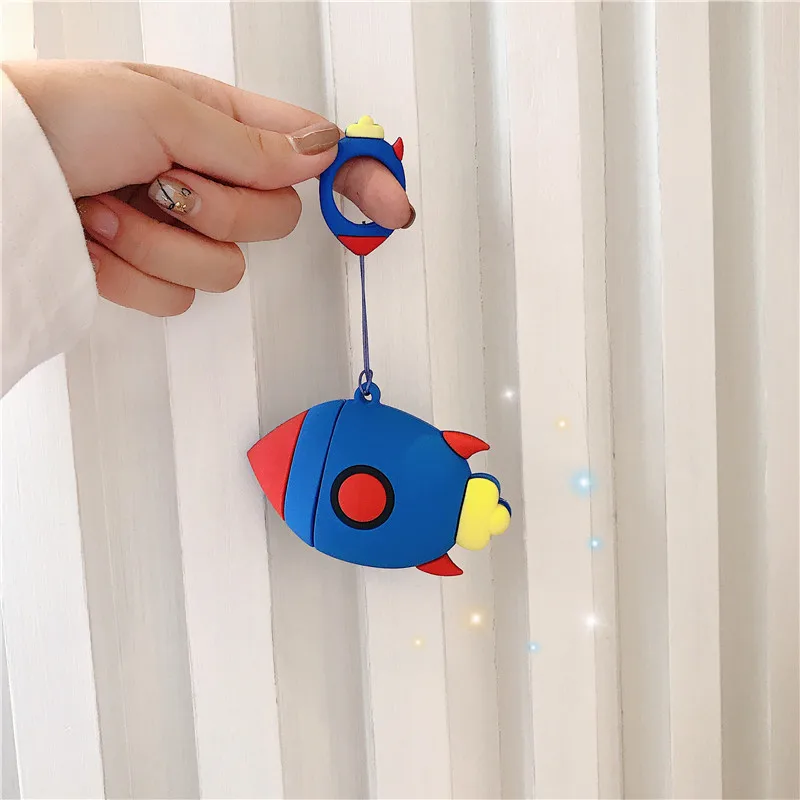 

2020 New 3d Cartoon Mini Rocket Airpods Wireless Bluetooth Headset Cover 1 2 3 Soft Silicone Headset Cover Keychain