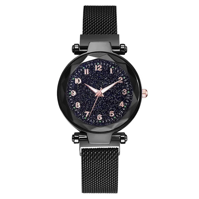 D Black Relogio Feminino модные женские часы Звездное небо магнитные наручные часы с ремешком-сеткой женское платье Светящиеся кварцевые наручные женские часы - Цвет: D Black