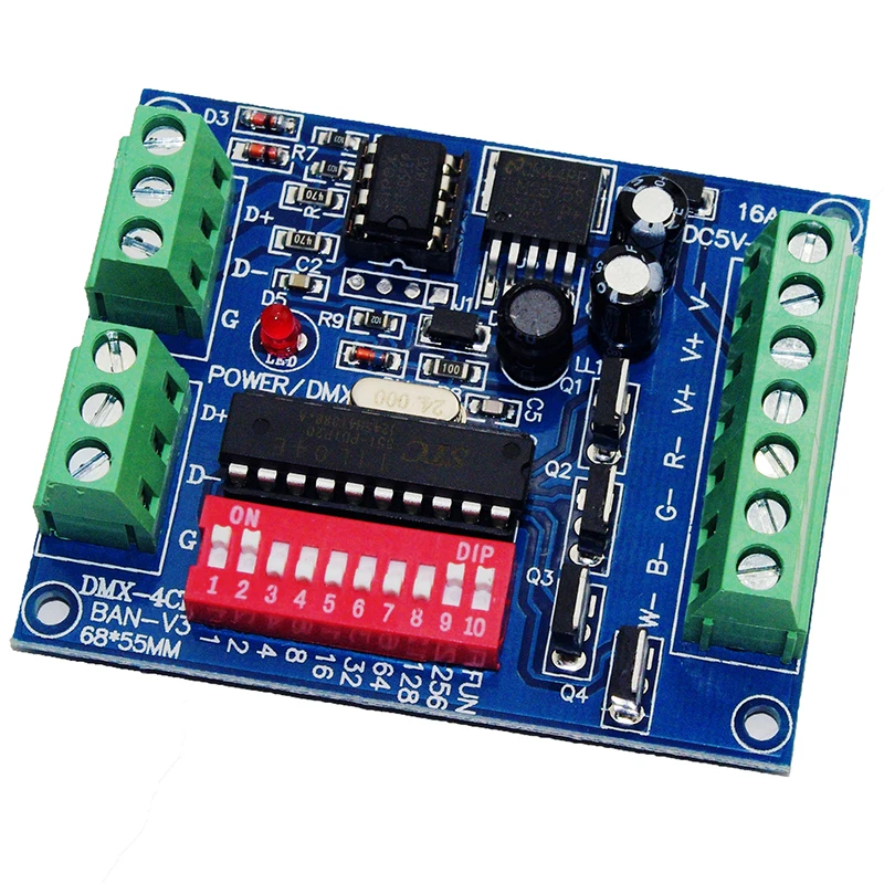 

Простой 4CH DMX512 декодер 4-канальный RGBW led контроллер DC5V-24V 4CH * 4A 16A Макс CMOS сливной выход DMX декодер диммер