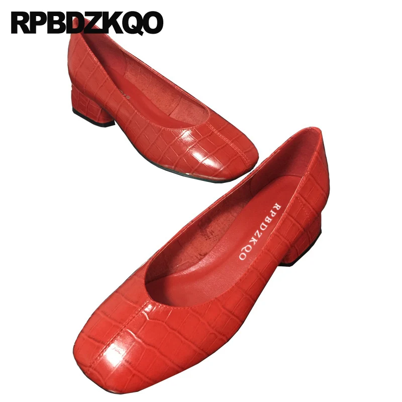 Туфли на высоком каблуке размера плюс красный толстый квадратный носок в