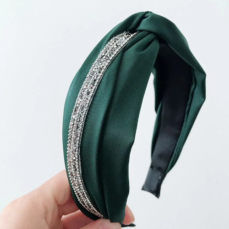 dark green Новинка, высококачественные тканевые крестовые стразы, резинки для волос, модный широкий обруч, повязка на голову, аксессуары для волос для женщин, девочек, изысканный головной убор - Цвет: dark green
