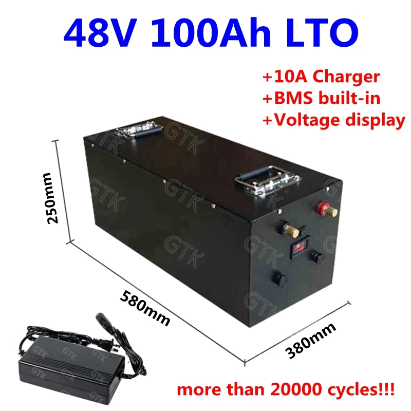 48V 100AH LTO перезаряжаемый 48V 100Ah 80Ah литиевый титановый Аккумулятор для 7000W RV EV autocaravans Солнечная система+ 10А зарядное устройство