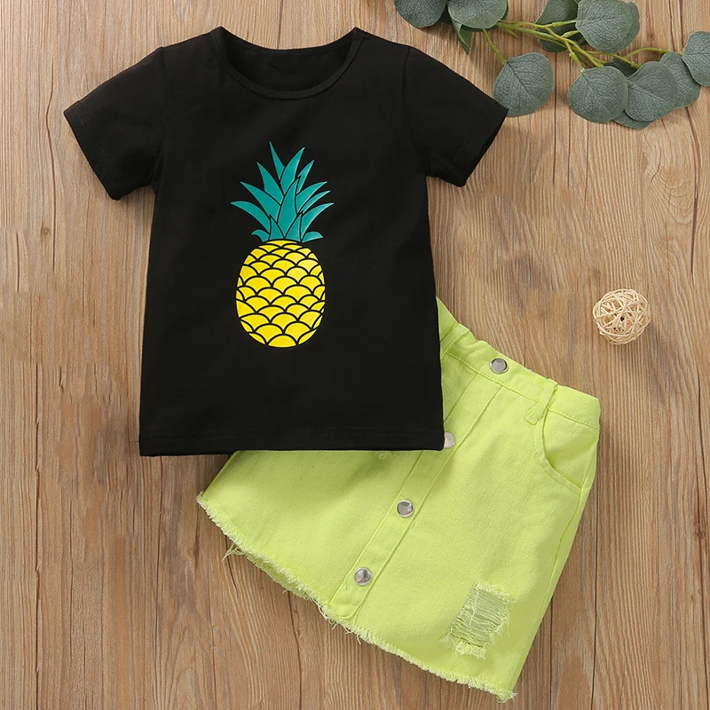 

2022 Summer Girl Set Printed T-Shirt+Skirt 2Pcs Children Dress Kid Clothes Girl Clothing Sets For 2-6 Years