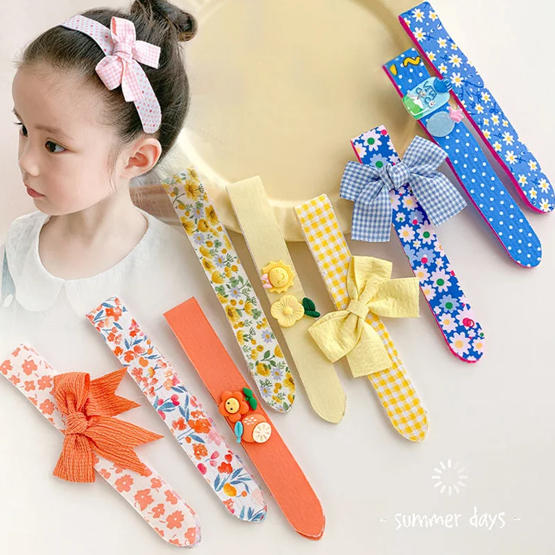 

2021 Children Cute Cartoon Flower Fruit Bangs Stick Velcro Hairbands Baby Girls Lovely Easy Soft Headbands Kids Hair Accessories
