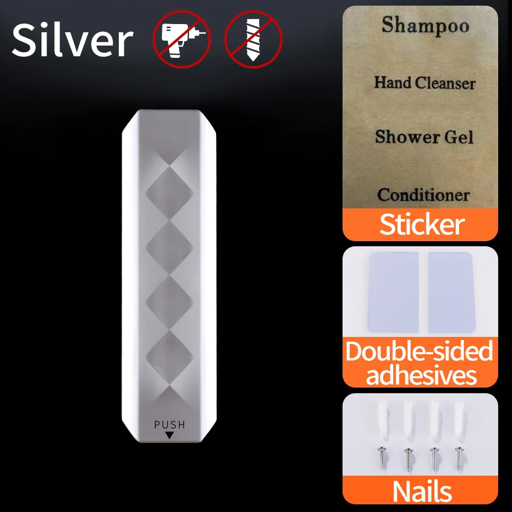 Silver Настенный дозатор для мыла для ванной комнаты, 350 мл, шампунь, бутылка для жидкого мыла, аксессуары для ванной комнаты - Цвет: Silver