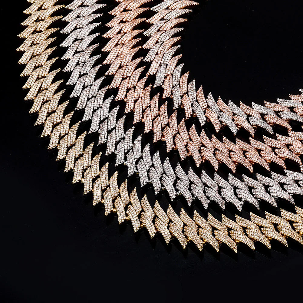 

20 мм полностью Iced Out CZ хип-хоп тяжелые шипы кубинское ожерелье цепочка ожерелья для женщин мужчин ювелирные изделия золото серебро