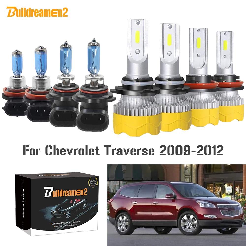 

Buildreamen2 4 X Car Headlight High Low Beam H11 9005 LED Halogen Headlamp Bulb 12V For Chevrolet Traverse 2009 2010 2011 2012