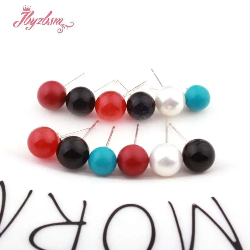 Круглые серебряные серьги-гвоздики с коралловым агатом 8 мм 1 пара | Украшения и