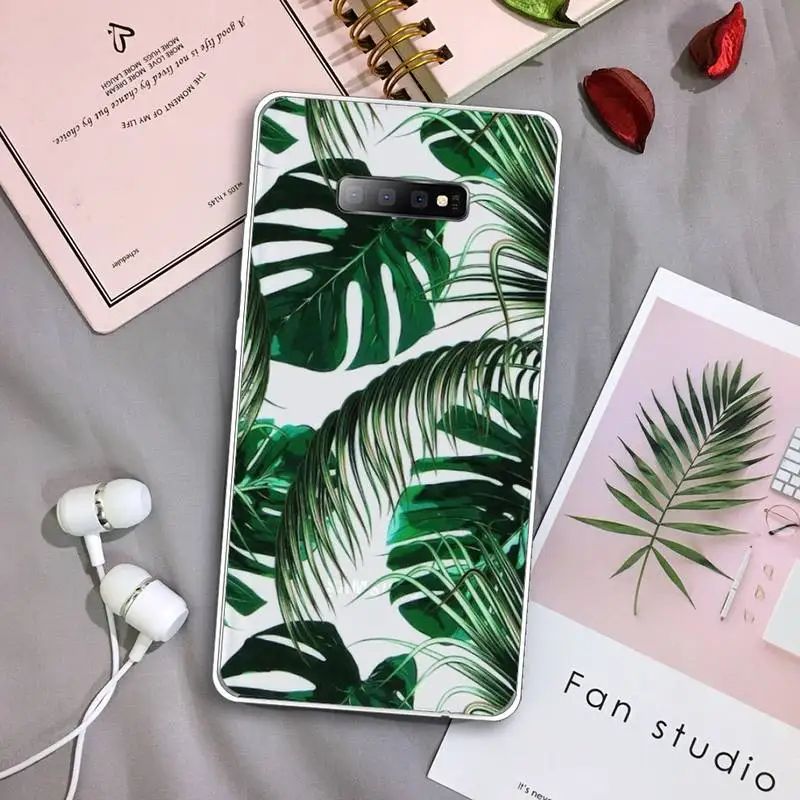 

Retro Floral Leaf Palm leaf Phone Case Transparent For Samsung Galaxy A 71 21s S note 8 9 10 plus 20 ultra