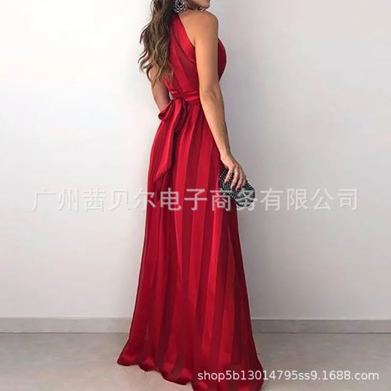 

Women's Sexy Striped Dress Autumn Fashion V-neck Sleeveless Spaghetti Strap High Waist Elegant Slim Dress