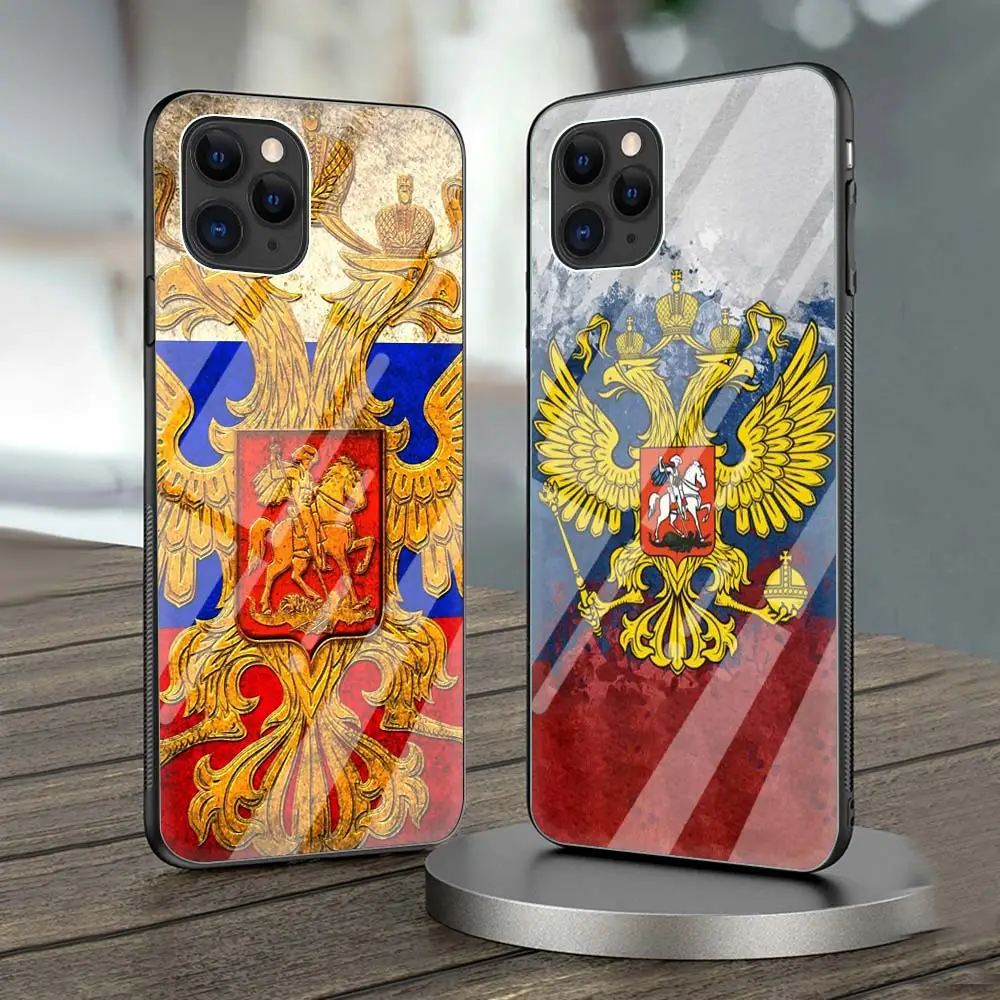 

Russia Flag national emblem Bear Phone Case For iPhone 11 Pro MAX Cover For iPhone 12 Pro XR X XS 7 8 Plus SE 2020 Glass Shell