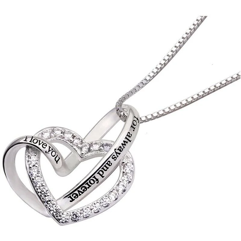 Серебряное ожерелье с сердцем из циркония I Love You for Always and Forever |