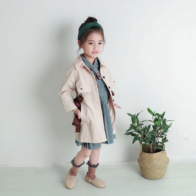 Куртки-тренчи для маленьких девочек куртка в британском стиле Одежда длинная