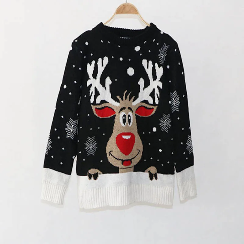 Autumn Spring Women Christmas Deer Warm Knitted Long Sleeve Sweater Jumper Pullovers O-Neck Casual Cute Sweaters | Женская одежда