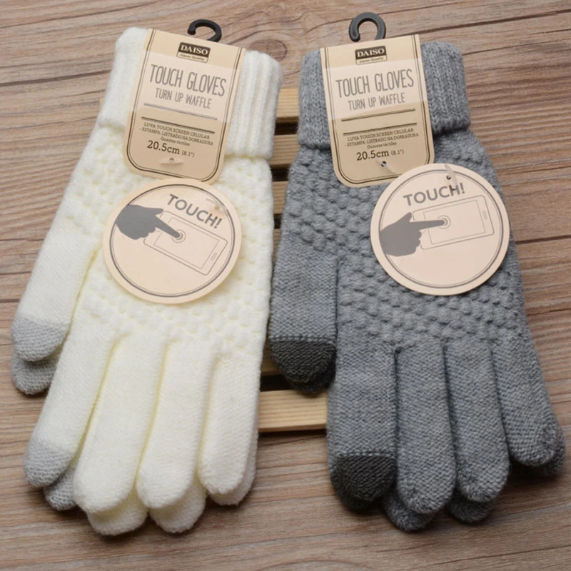

Winter Touch Screen Gloves Women Men Warm Stretch Knit Mittens Imitation Wool Full Finger Guantes Female Crochet Mittens Gloves
