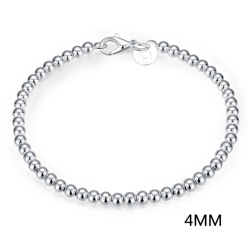 4MM 925 Серебряный Большой браслет-цепочка с бусинами 4 мм 6 мм 8 мм 10 мм браслет для женщин хорошее ювелирное изделие для банкета свадьбы юбилея - Цвет камня: 4MM