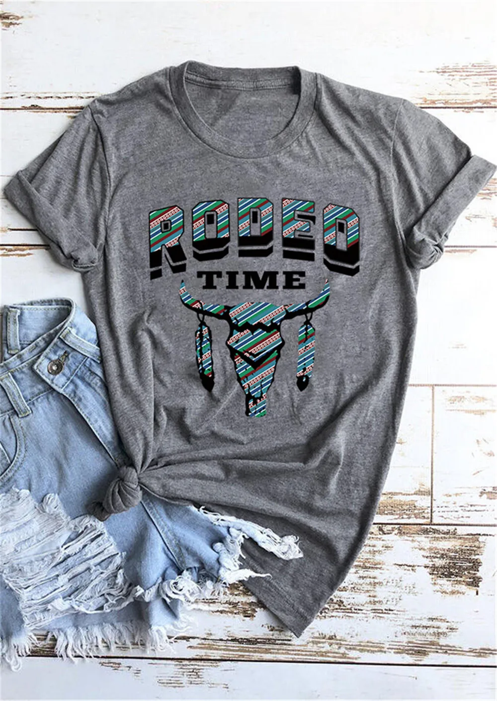 Футболка RODEO TIME Bull Head с принтом в стиле Харадзюку женские винтажные футболки