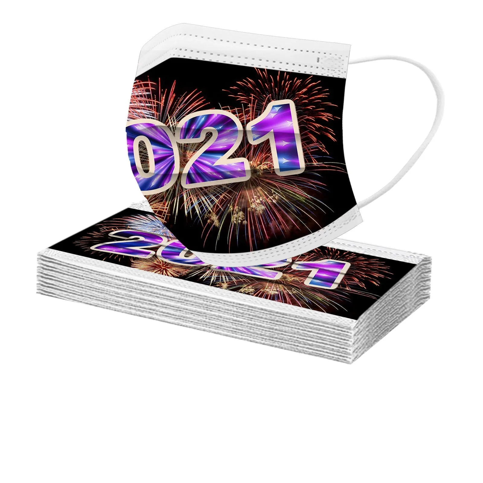 

10 PCS Adults Christmas Mask Women Men Mouth Mask Disposable New 2021 Printing Non Woven Masks 3ply Earhook Mouth Cover B09