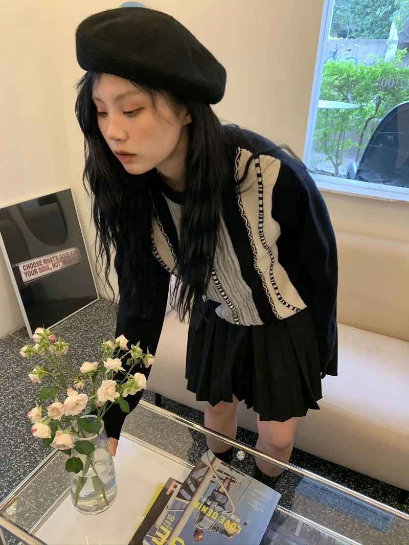 Женский трикотажный пуловер в полоску с длинным рукавом | Женская одежда