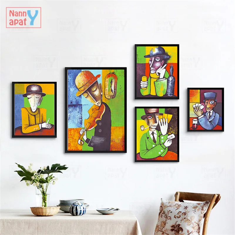 

Мультяшная фигурка, Мужская Абстрактная Картина на холсте, настенное искусство, Декор для дома, фотообои с акварельным плакатом для бара, сп...