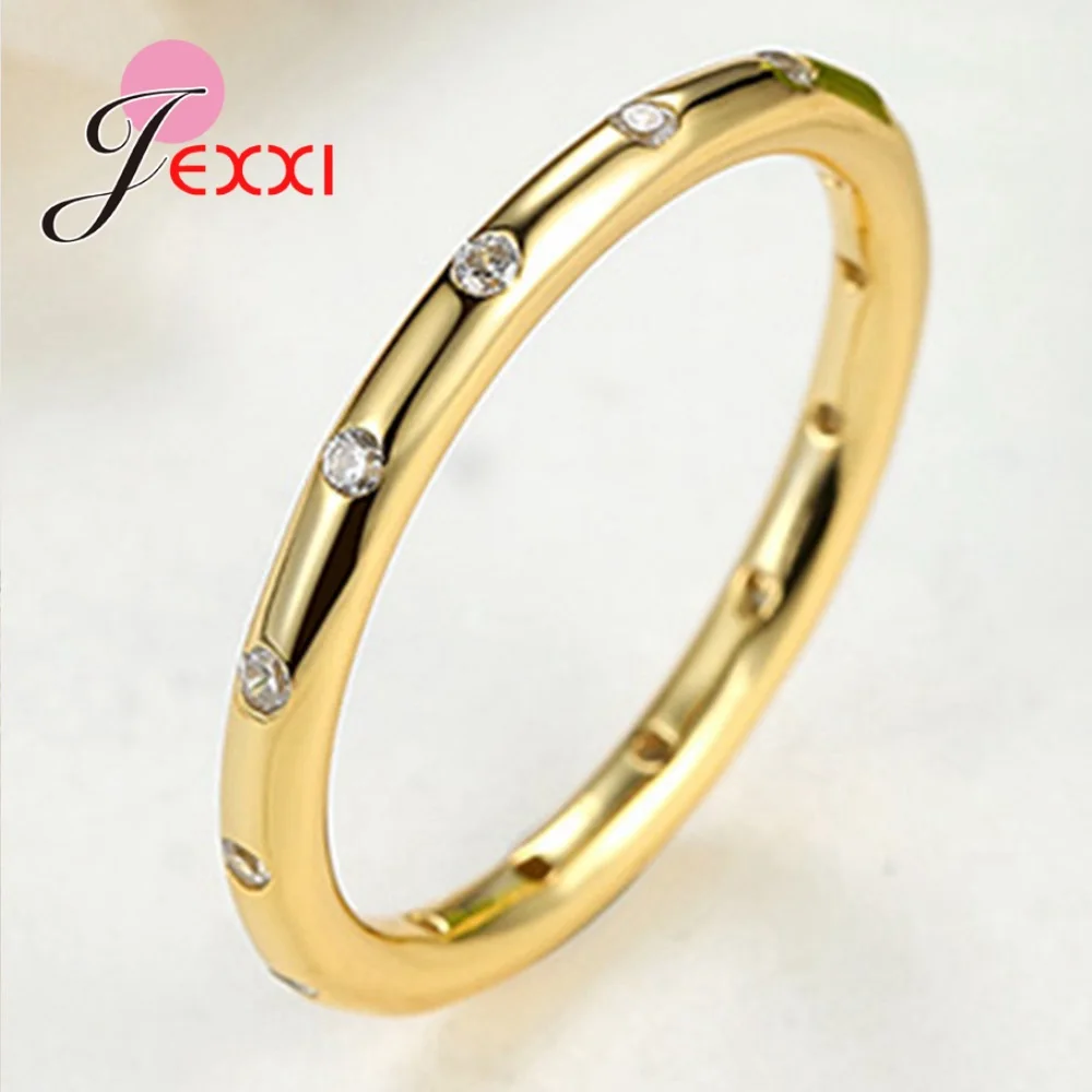 Luxury Round Gold Color 925 Sterling Silver Rings For Women Girls CZ Crystal Cubic Zirconia Engagement Jewelry | Украшения и