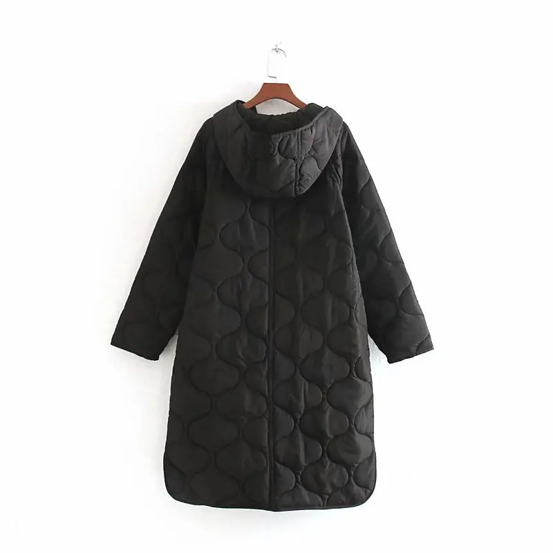 Женская длинная куртка с капюшоном ZA черная Повседневная приталенная хлопковая