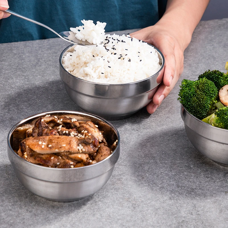 Двухслойная изоляционная миска из нержавеющей стали для риса каши супа соус