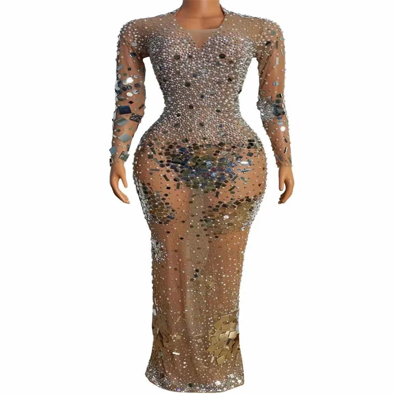 

Q251 Jumpsuit Nightclub Sequins Party Pearls Festival Diamond Mirrors Transparent Crystals Gem Full Rhinestones Skinny Dancer