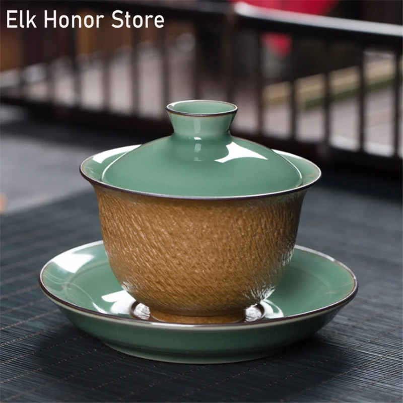 

Чайная чаша Longquan Celadon Kung Fu, термостойкая чаша с крышкой, керамическая чаша ручной работы для дома и офиса, чаша с крышкой