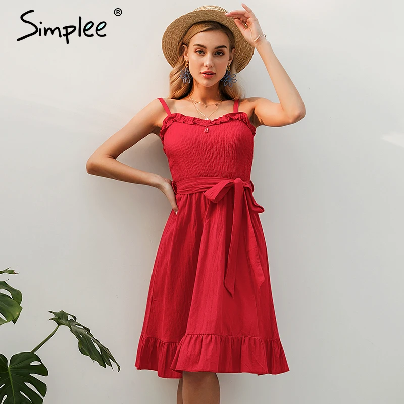 Женское хлопковое платье Simplee с рюшами привлекательное элегантное без рукавов