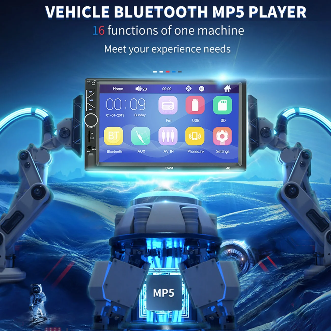

MP5- A6, 7- - Bluetooth, AUX, USB, FM, U-, TF