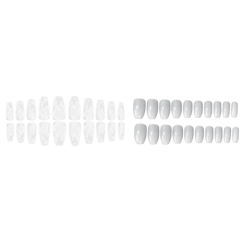 

2 набора ногтей с полным покрытием-короткие искусственные акриловые накладные ногти, прозрачные и белые
